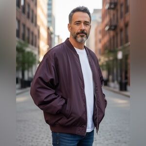 100% Silk Oversized Bomber Jacket Maroon Red Lightweight